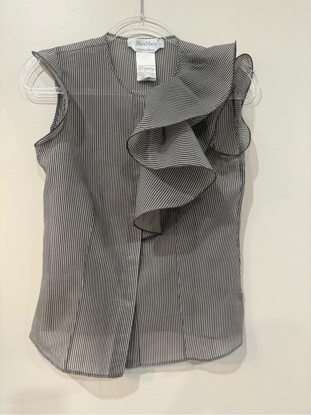 Vintage Max Mara Striped Silk Ruffle Sleeveless Blouse